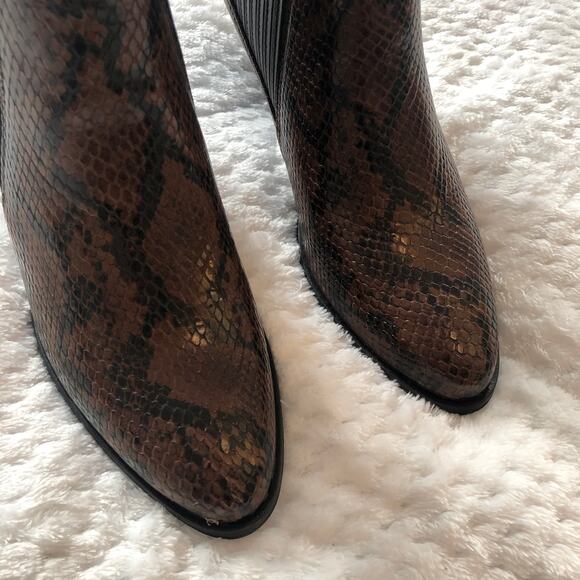 Clarks West Lo Dark Tan Snake Leather Heeled Booties - Picture 8 of 16